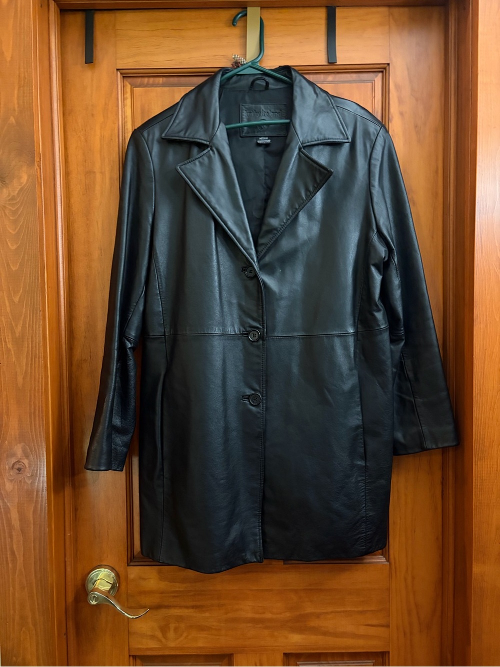 Kathy Ireland Black genuine leather coat jacket women’s medium mid length 90s